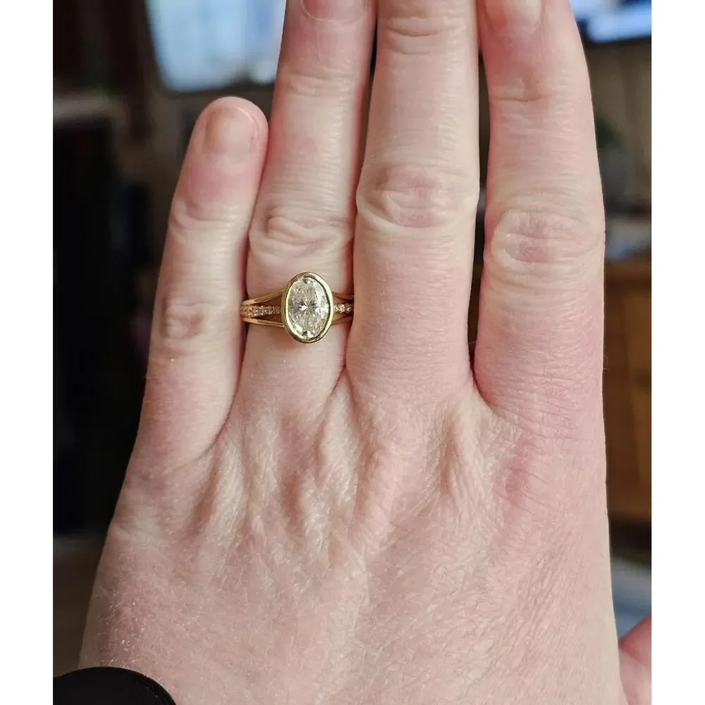 Jewelry | Beautiful 2ct Bezel Set Oval Cut Moissanite 14k Yellow Gold ...